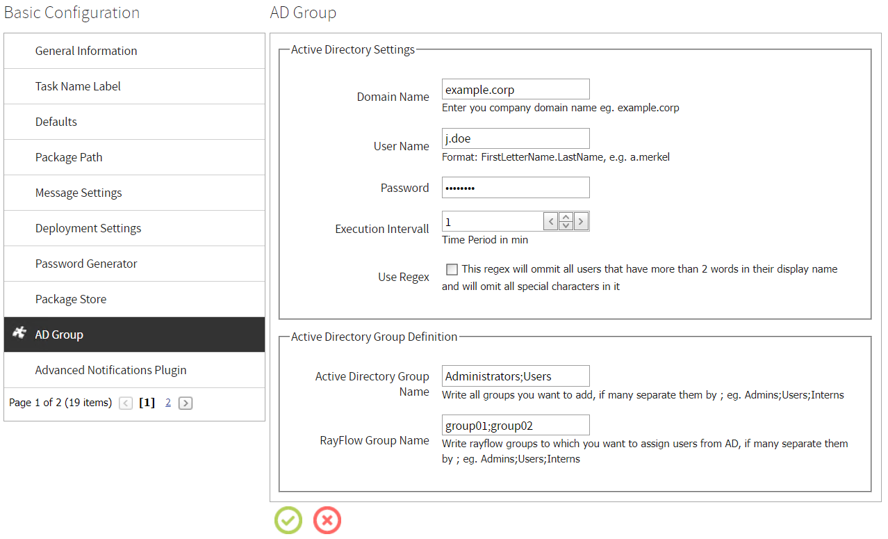 Configuration page of the AD Group plugin