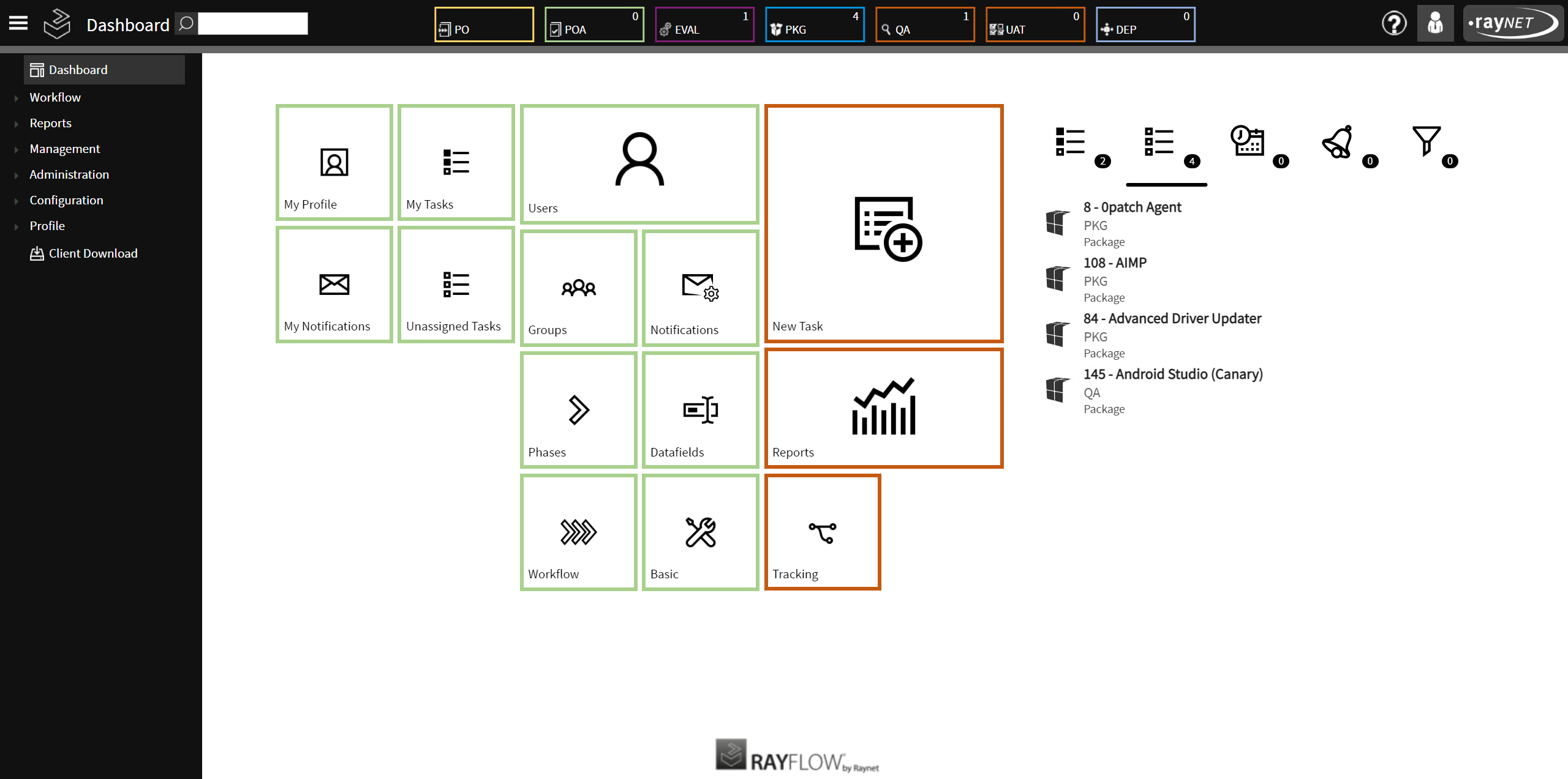 RayFlow dashboard with the unassigned task list selected