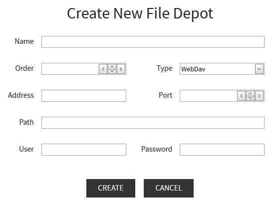 Create new WebDav Depot