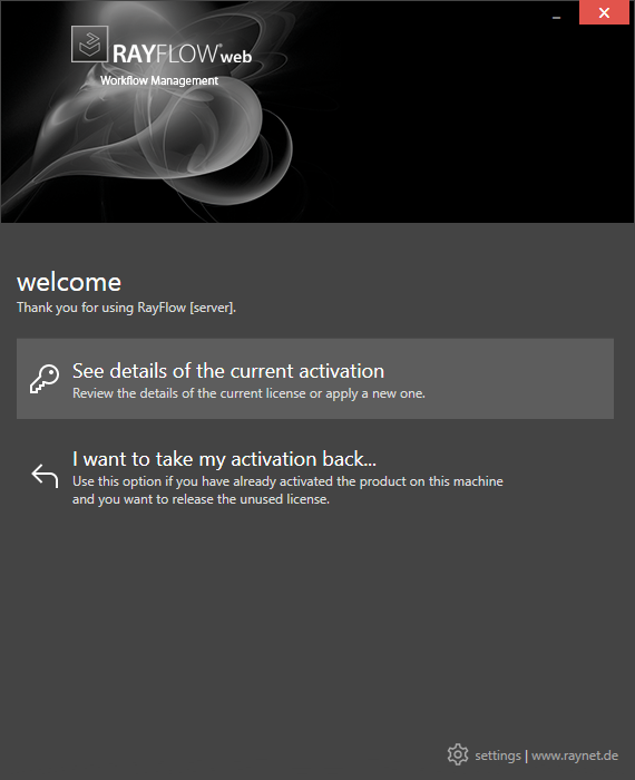 Der Hauptbildschirm, wenn das Produkt bereits aktiviert wurde