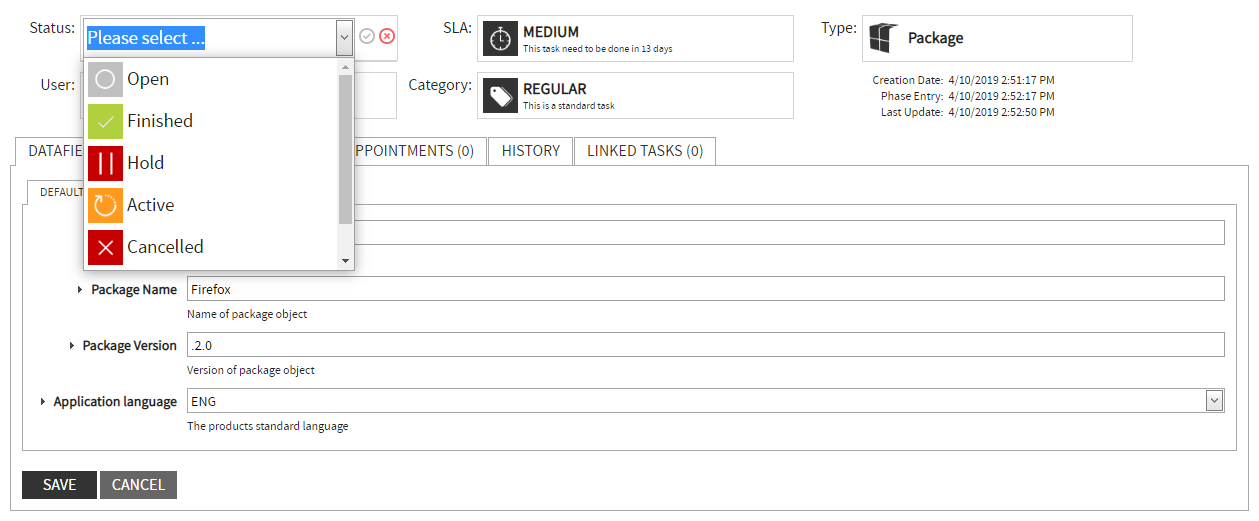 Status Configuration Dropdown