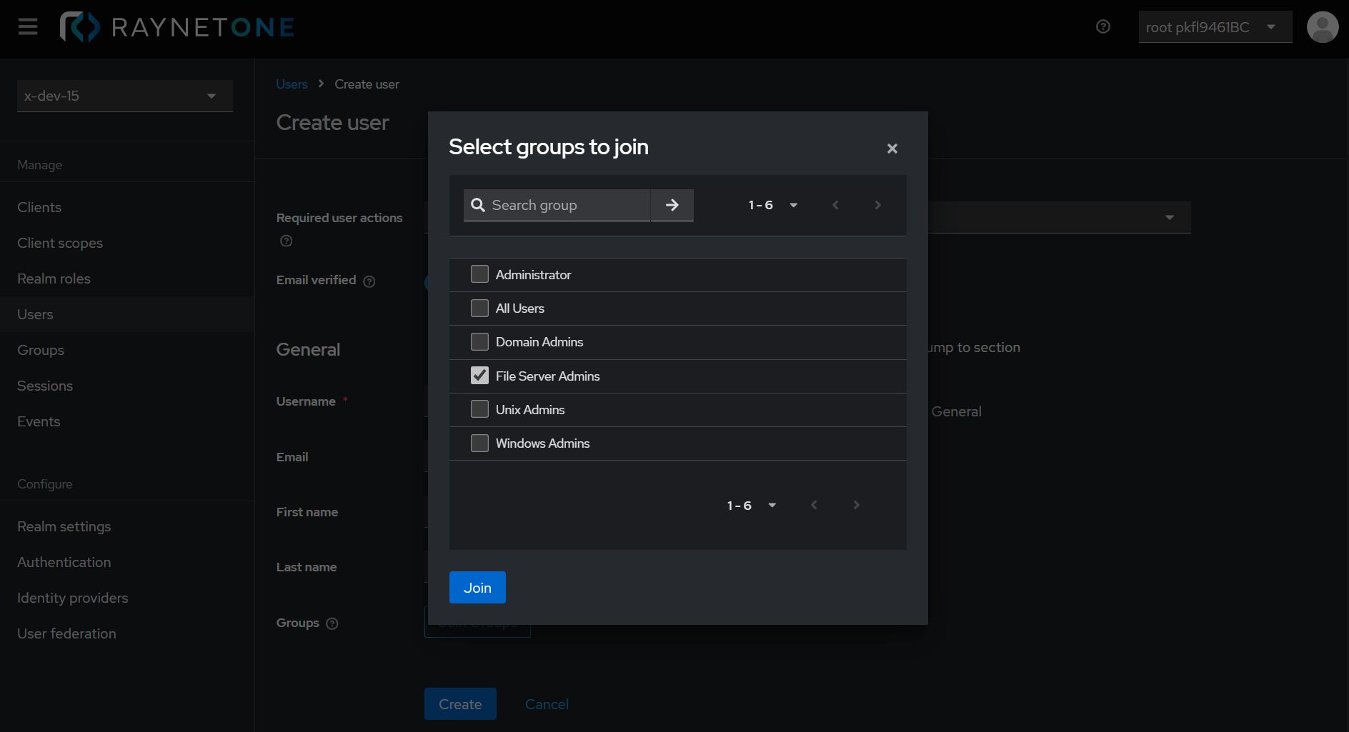 RaynetOne_CreateUser_JoinToGroupFileServerAdmins