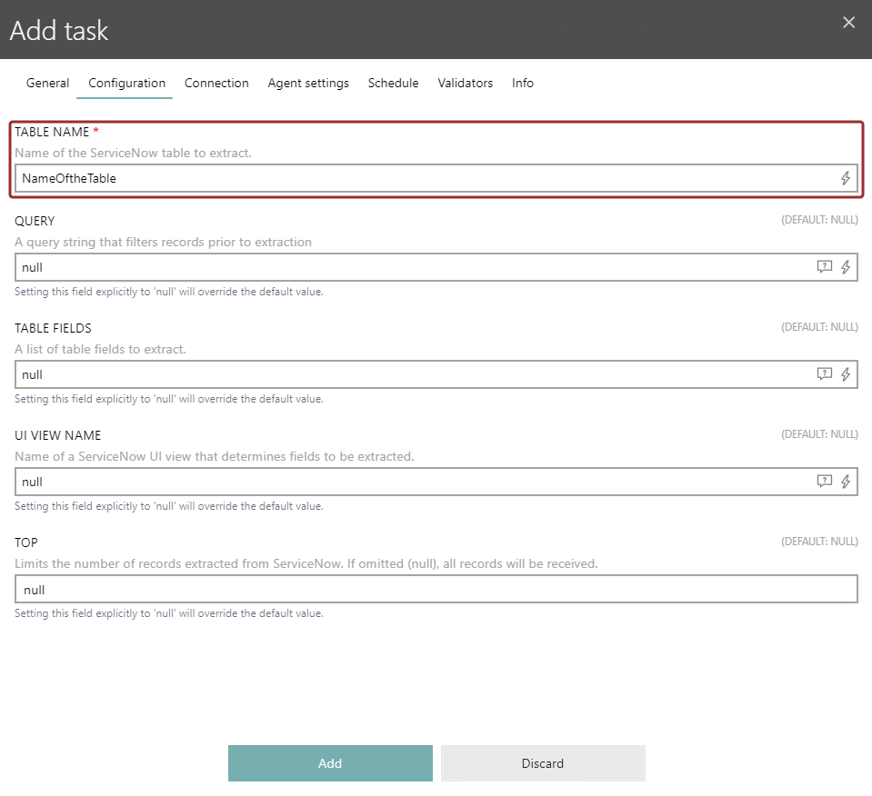 ServiceNowTableAddTaskConfiguration