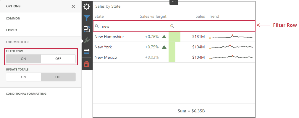 web dashboard enabled filter ro