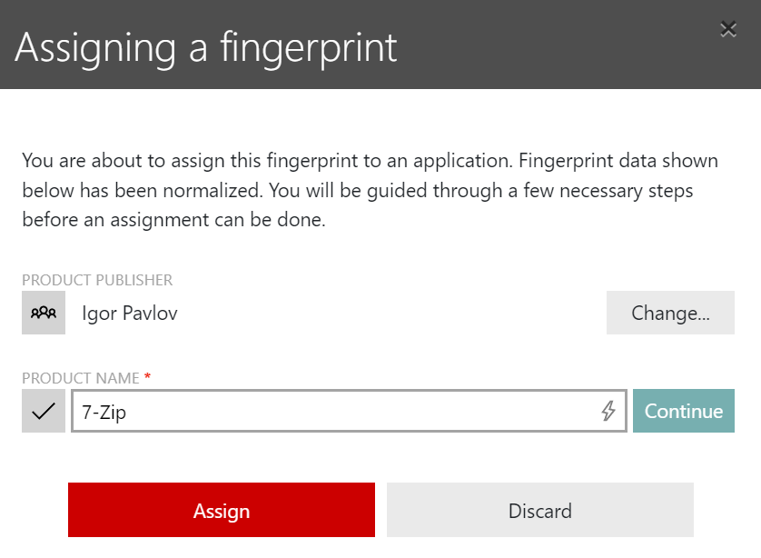 AssignFingerprintProductName