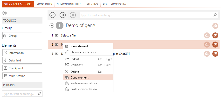 New context menu options for copy and paste operations.