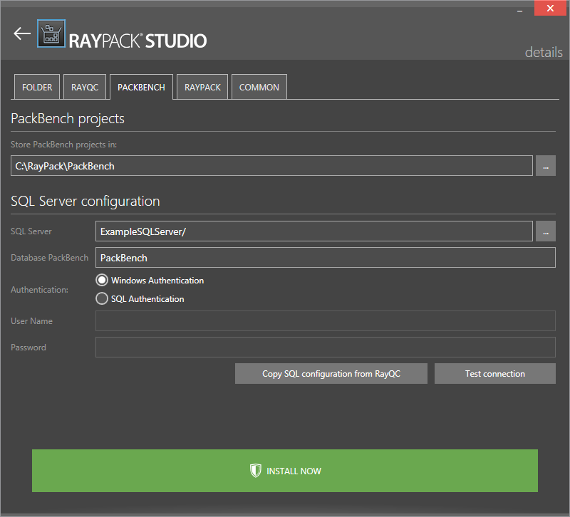 Die Registerkarte 'PackBench'
