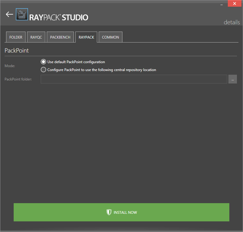 Die Registerkarte 'RayPack'