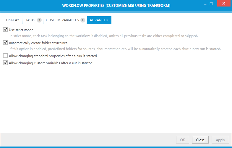 advanced workflow settings