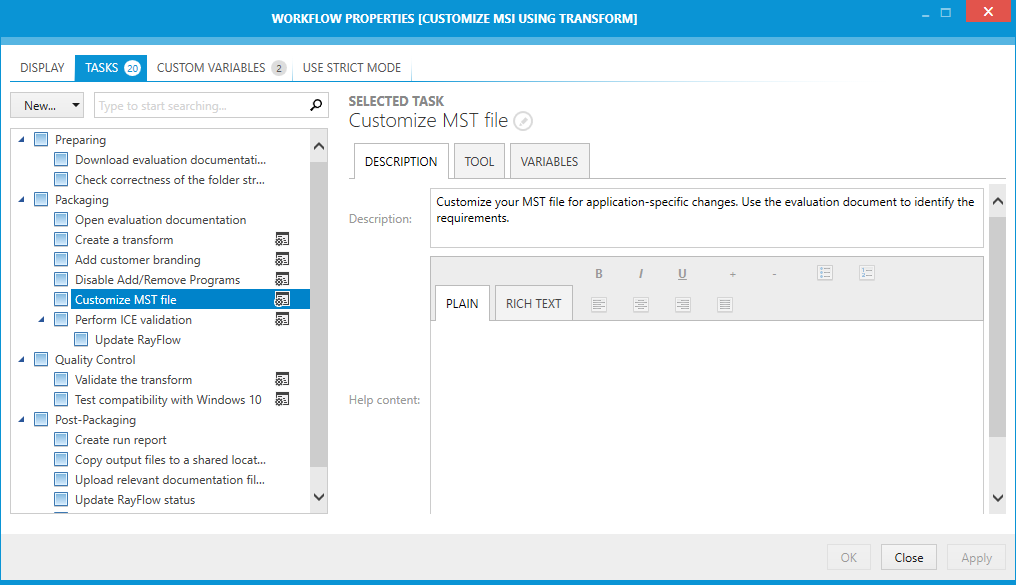 new workflow tasks view