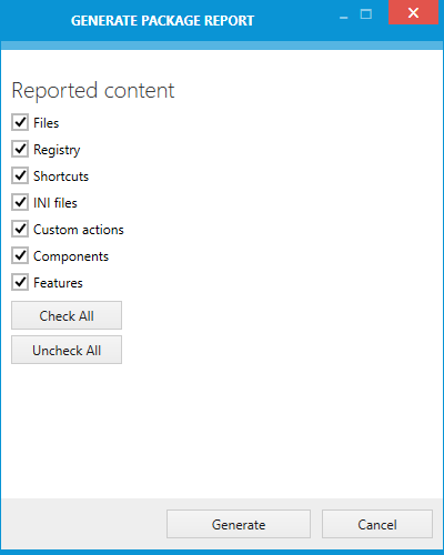 Select the contents that are to be included in the report