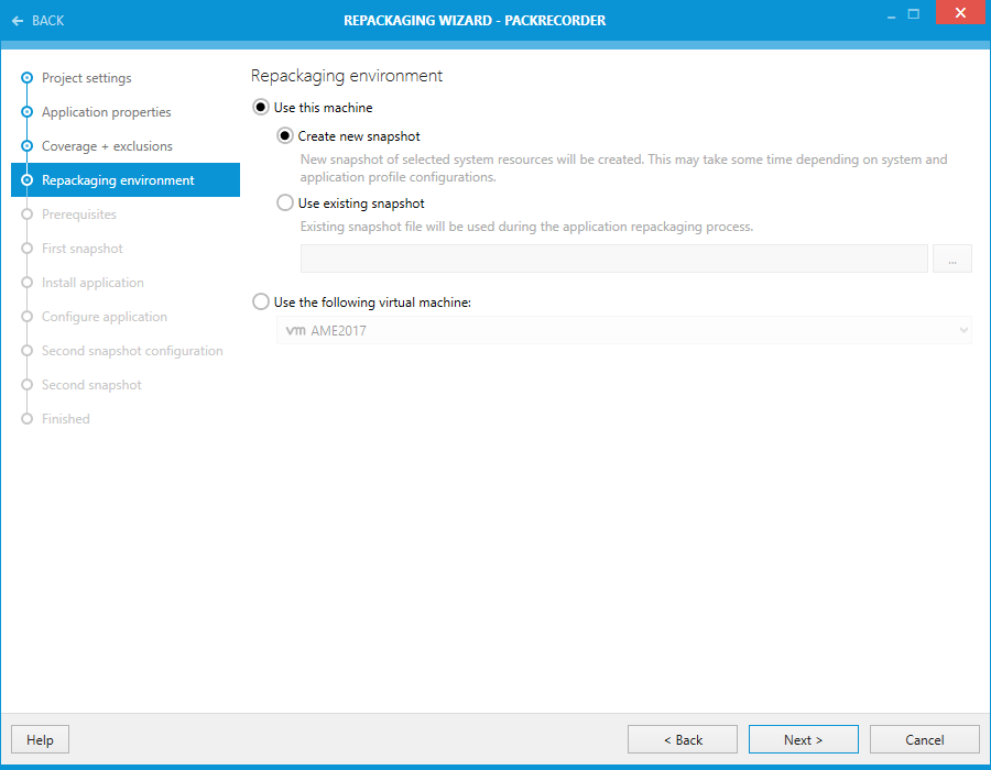 PackRecorder - First Snapshot Configuration