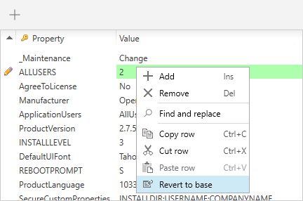 Context menu has an option to revert a cell, row or table to the original state.