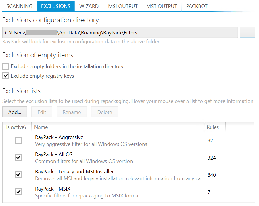 Click the items to navigate to the various sections of profile configuration