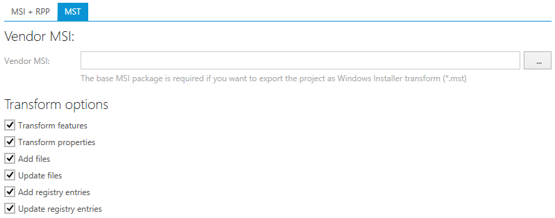 MST-bezogene Build-Optionen
