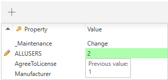 Hovering a changed cell reveals the original value.