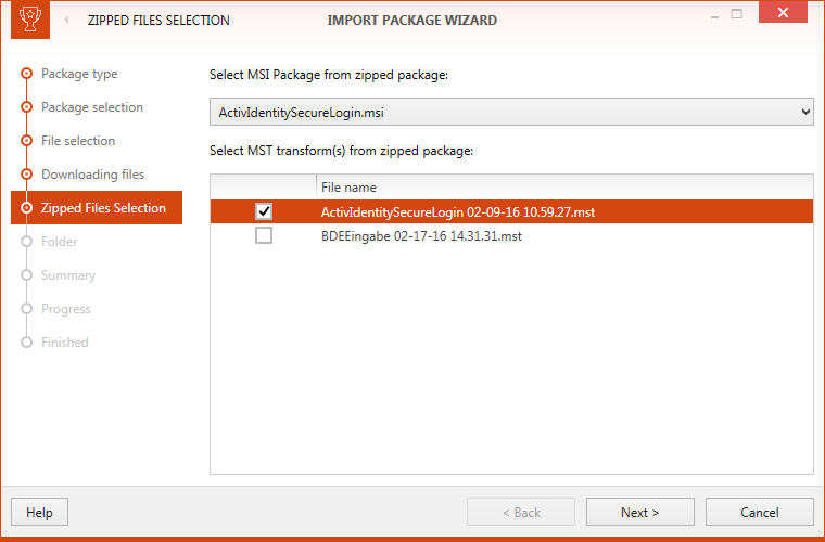 Import Package Wizard Zipped Files Selection