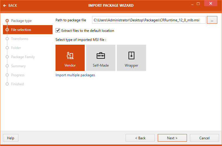 Package Type File Selection