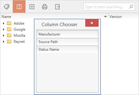 Software Catalog Column Chooser