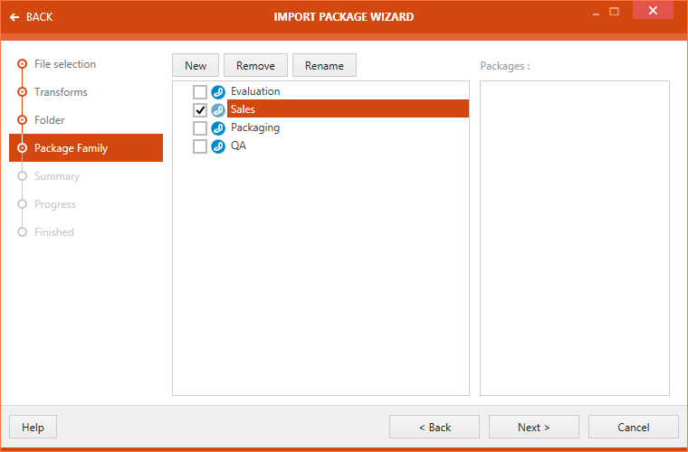 Import Wizard Package Family