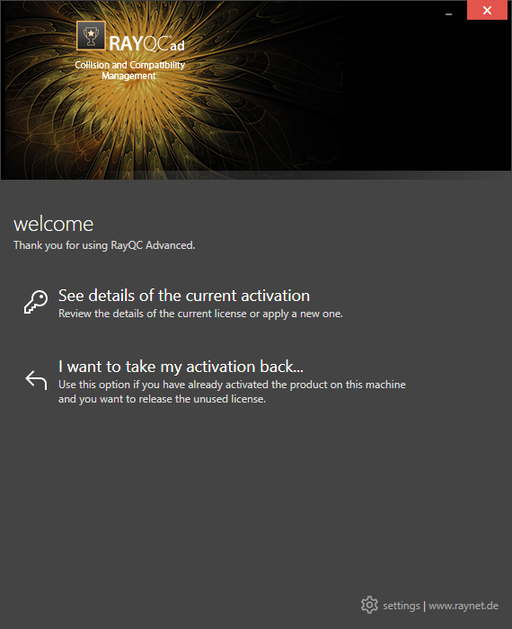 Der Hauptbildschirm, wenn das Produkt bereits aktiviert wurde