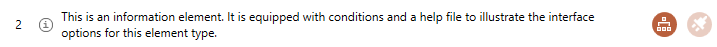 Information elements as they are displayed within the Checklist Editor interface. The background color may be white, light orange or orange due to the selection and hover state of the element.