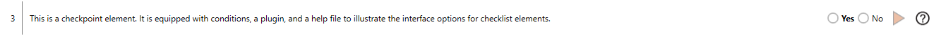 Checklist Viewer display of a Checkpoint element with default setting: Yes is the expected, correct result. The background color may be grey or white due to the alternating schema of the group elements.