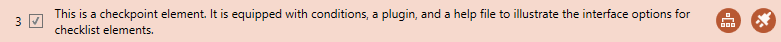 Checkpoint elements as they are displayed within the Checklist Editor interface. The background color may be white, light orange or orange due to the selection and hover state of the element.