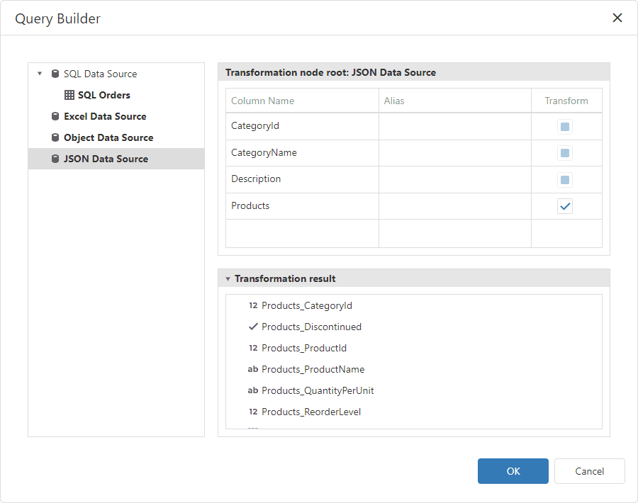 QueryBuilderDataFederationTransformation